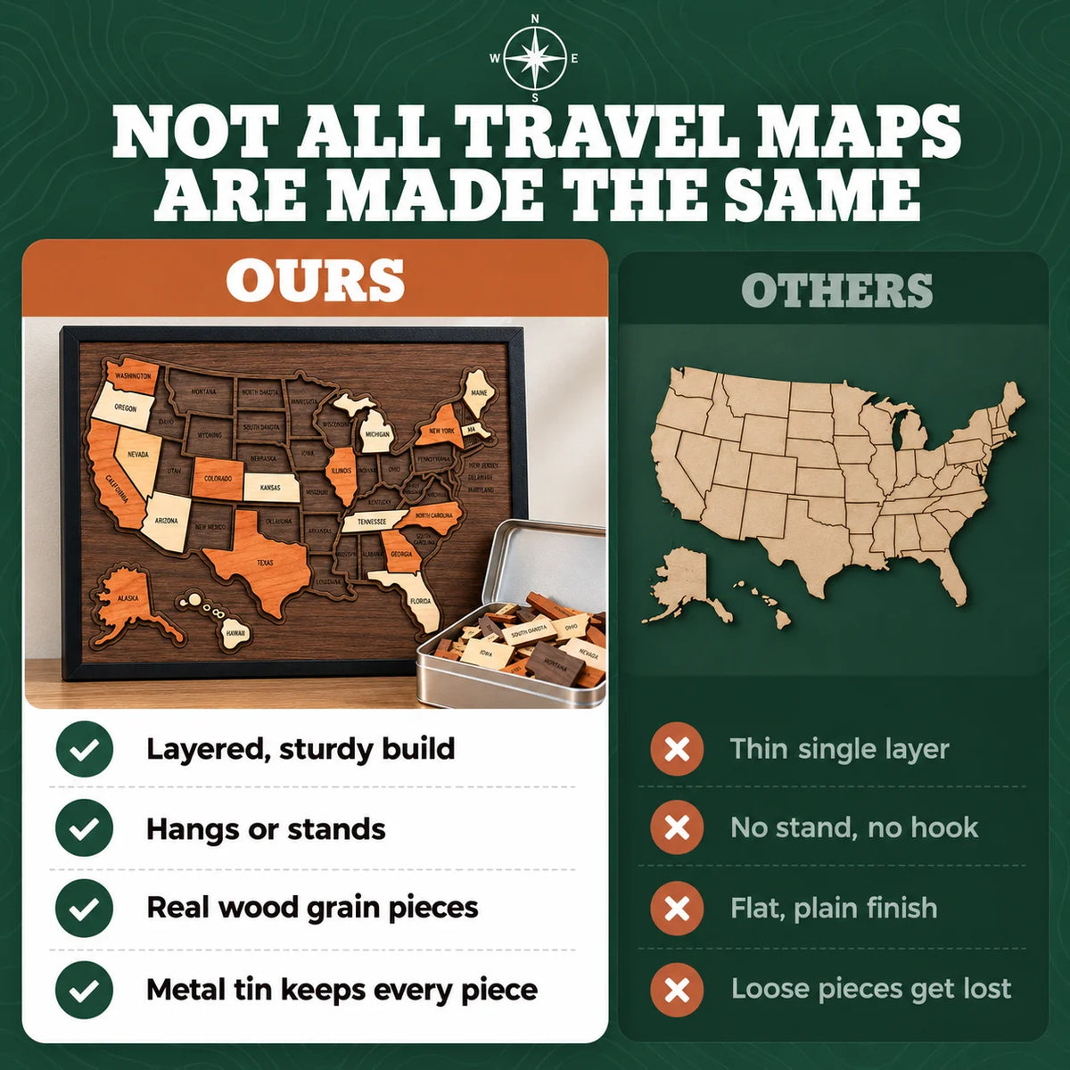 MapSake™ Wooden USA Map Puzzle