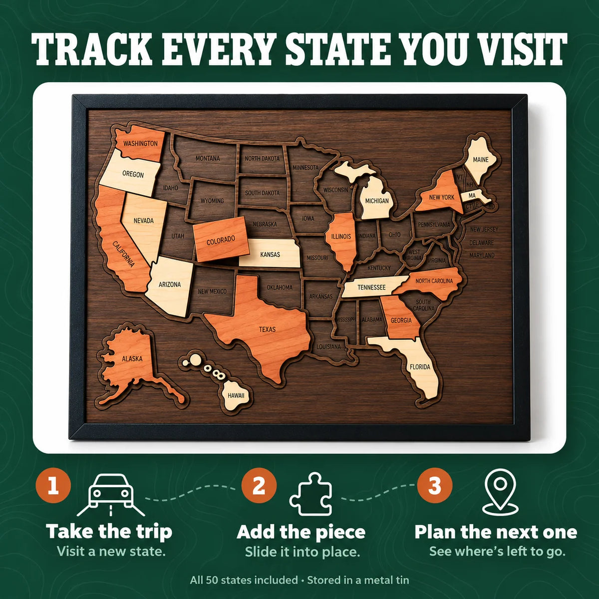 MapSake™ Wooden USA Map Puzzle